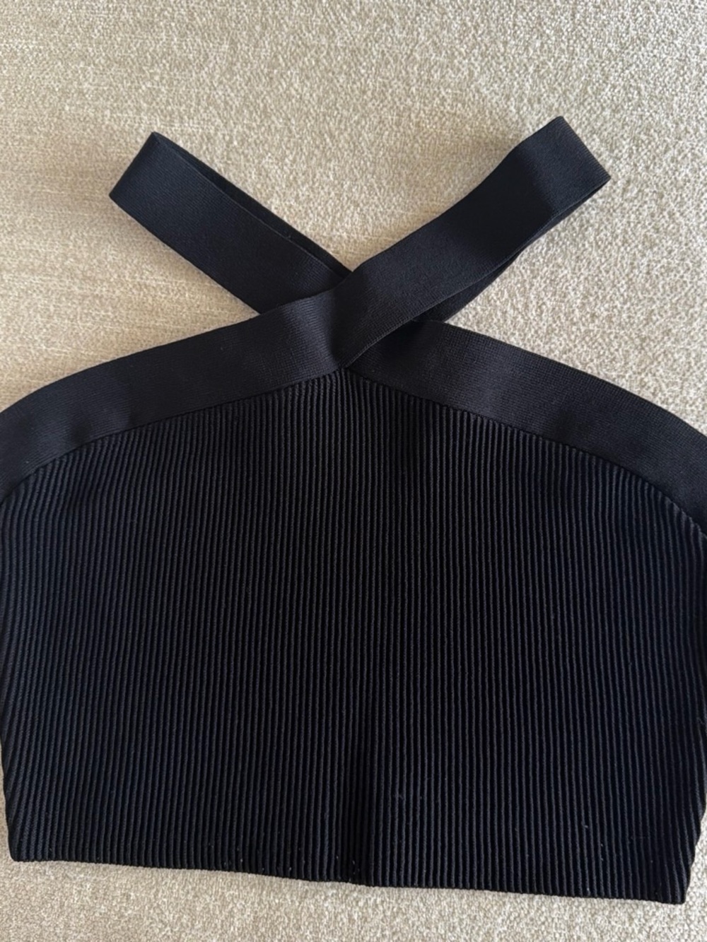 Babaton Black Ribbed Strapless Cross-Neck top